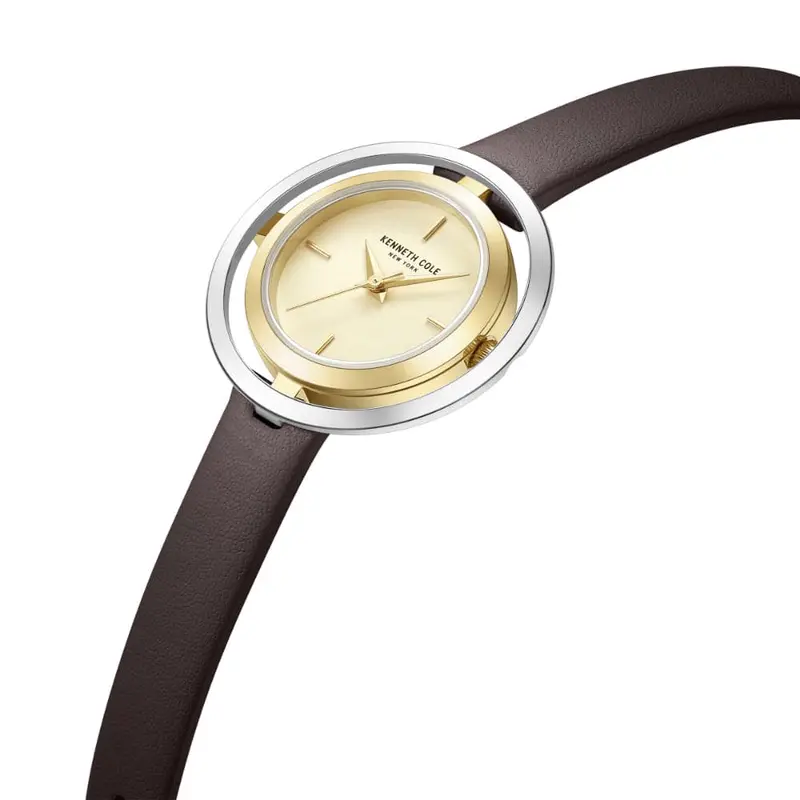 Kenneth Cole Gold Dial With Brown Leather Women Watch Kcwla2237105 2