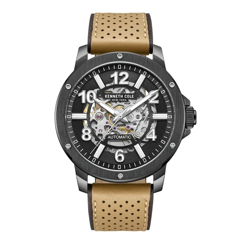Kenneth Cole New York Automatic Black Dial Brown Leather Strap Men Watch Kcwge0013105 1