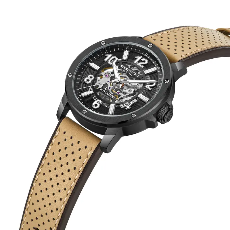 Kenneth Cole New York Automatic Black Dial Brown Leather Strap Men Watch Kcwge0013105 2