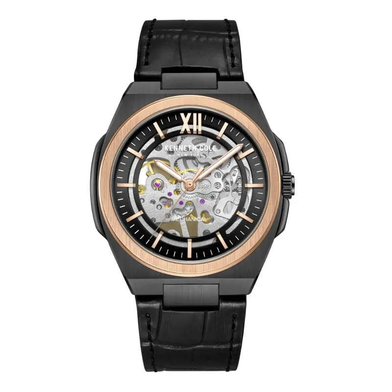 Kenneth Cole New York Automatic Black Leather Strap Men Watch Kcwge0014004 1