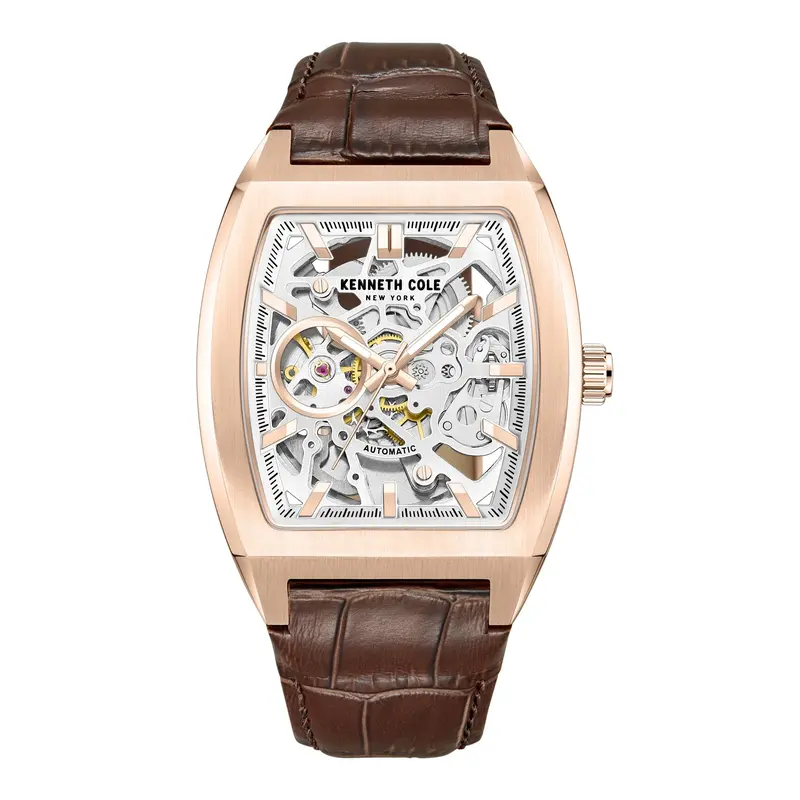 Kenneth Cole New York Automatic Silver Dial Brown Leather Strap Men Watch Kcwge0013803 1