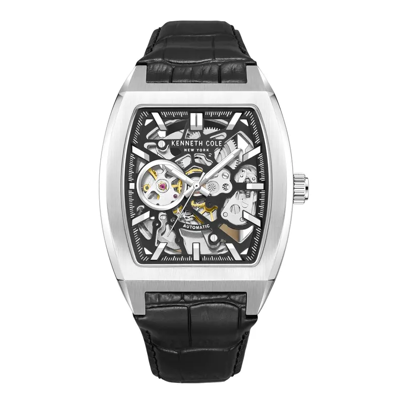 Kenneth Cole New York Silver Dial Black Leather Strap Men Watch Kcwge0013807 1