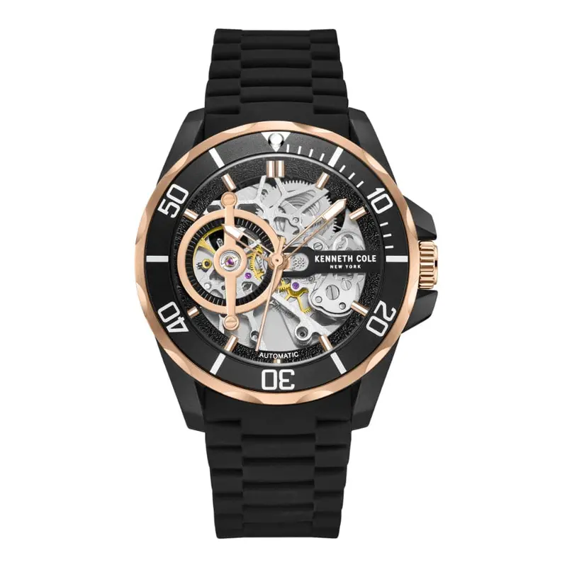 Kenneth Cole New York Skeleton Dial Black Silicone Strap Men Watch Kcwgr0012804 1