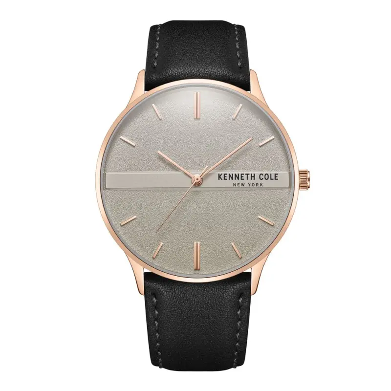 Kenneth Cole Silver Dial With Black Leather Unisex Watch Kcwga2234303 1
