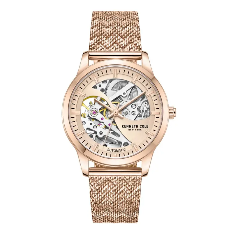 Kenneth Cole Skeleton Dial With Rose Gold Mesh Strap Unisex Watch Kcwll2235702 1