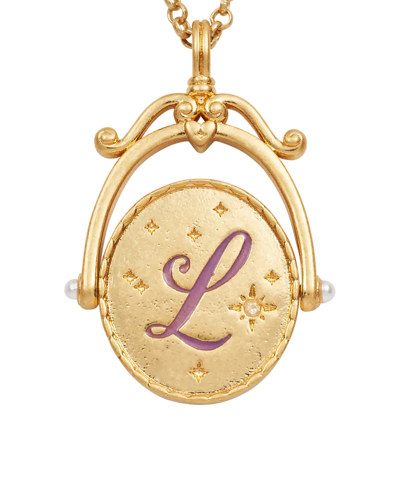 L Initial Lavender Gold Spinner Necklace 1