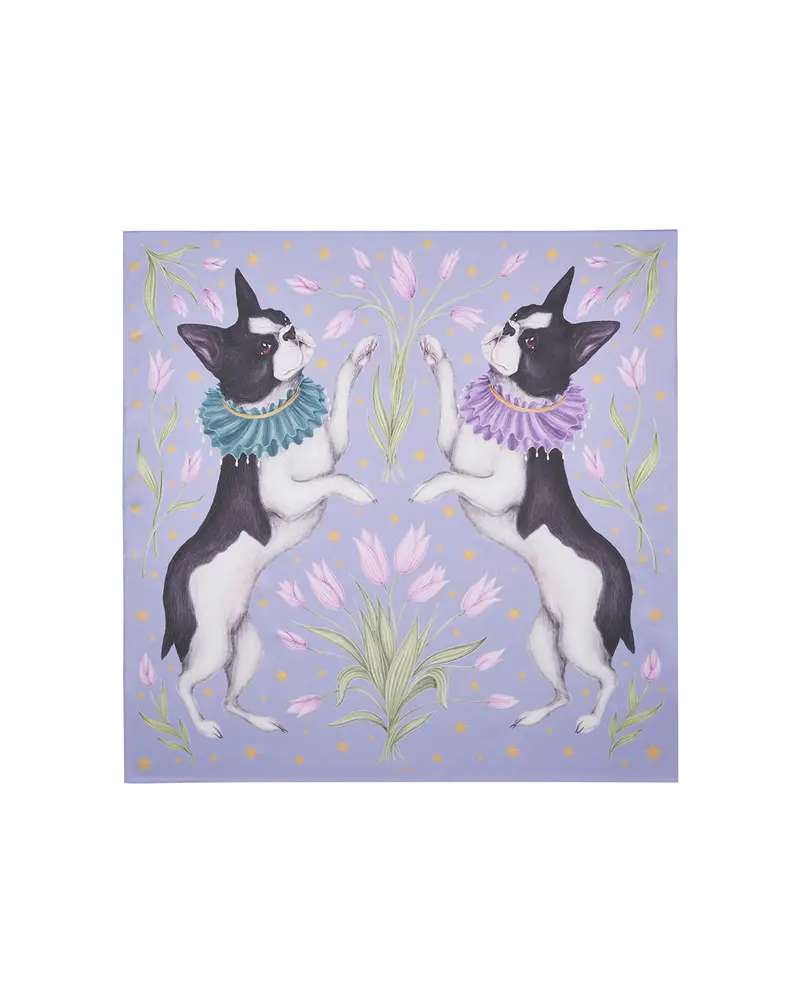 Lavender Catherine Rowe Pet Portraits Frenchie Silk Square Scarf 1