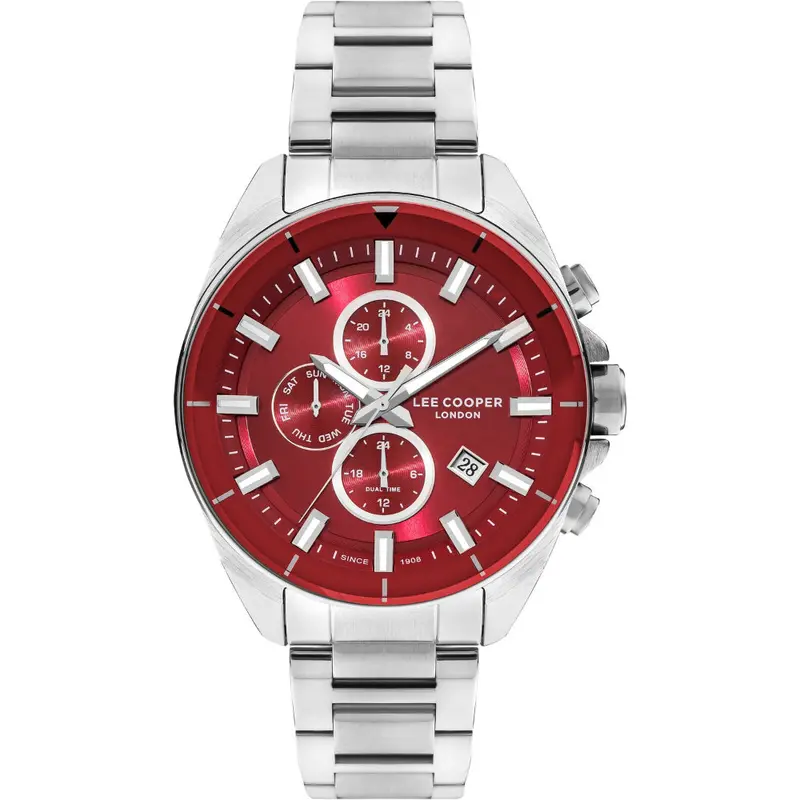 Lee Cooper Red Dial Silver Stainless Steel Strap Men's Watch Lc07830.380 1