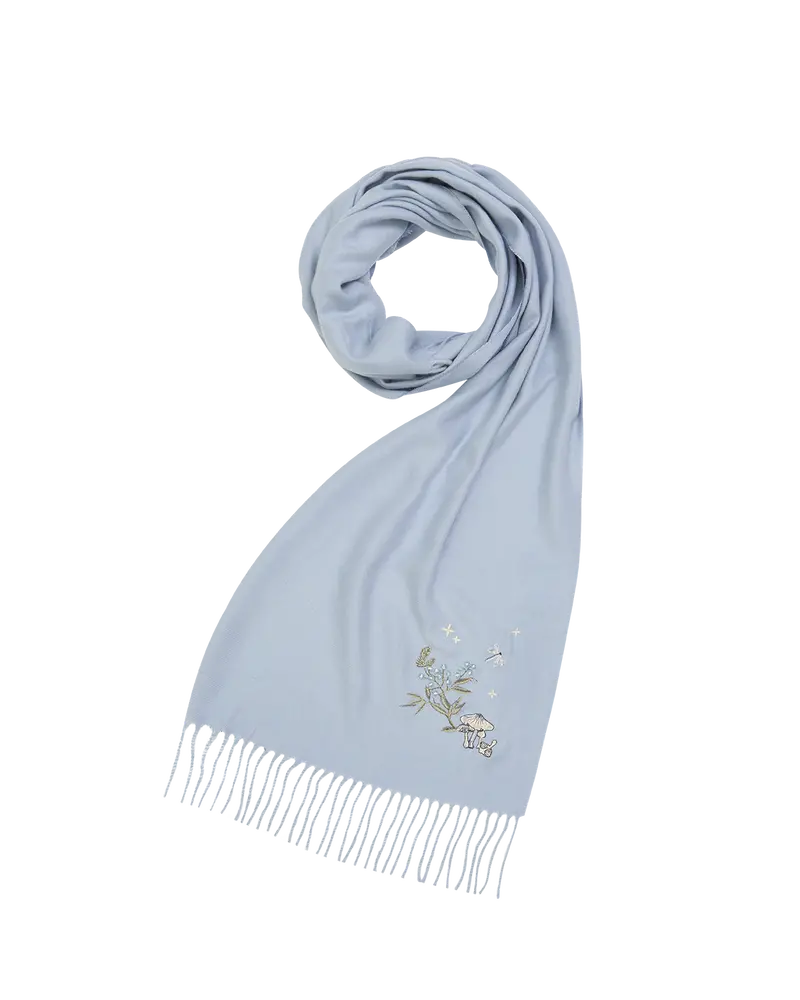 Magical Mushroom Embroidered Cosy Blue Scarf 1