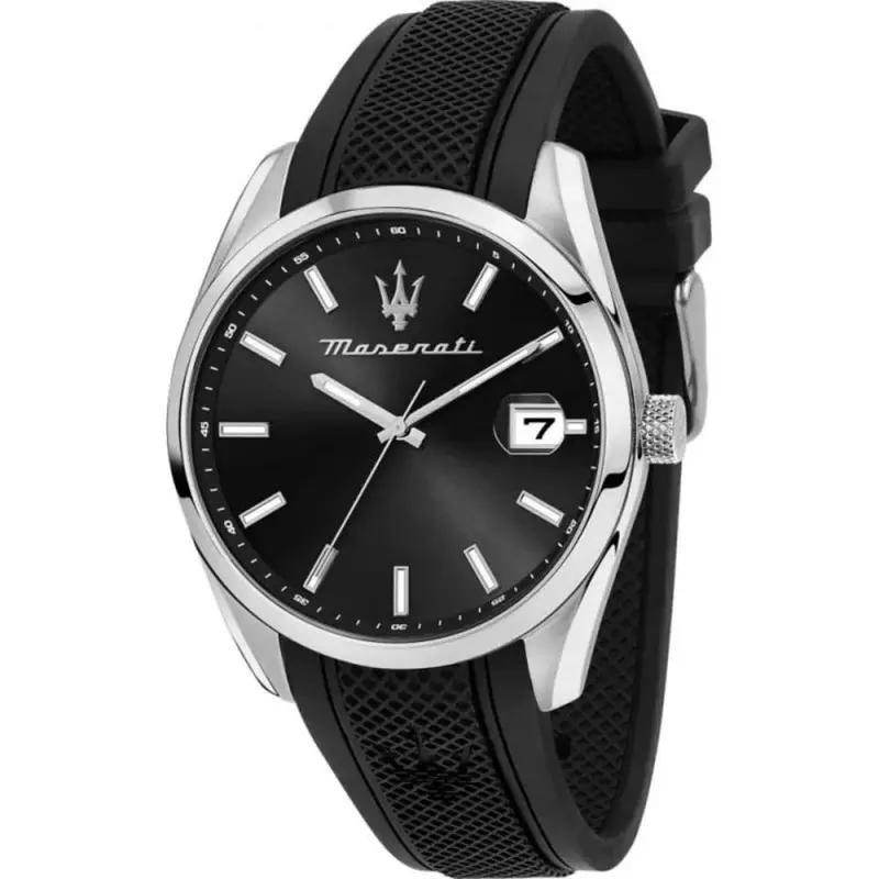 Maserati Attrazione Black Dial Silicone Strap Men's Watch - Date Display | R8851151004 1