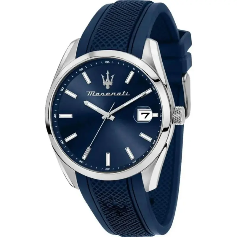 Maserati Attrazione Blue Dial Silicone Strap Men's Watch - Date Display | R8851151005 1