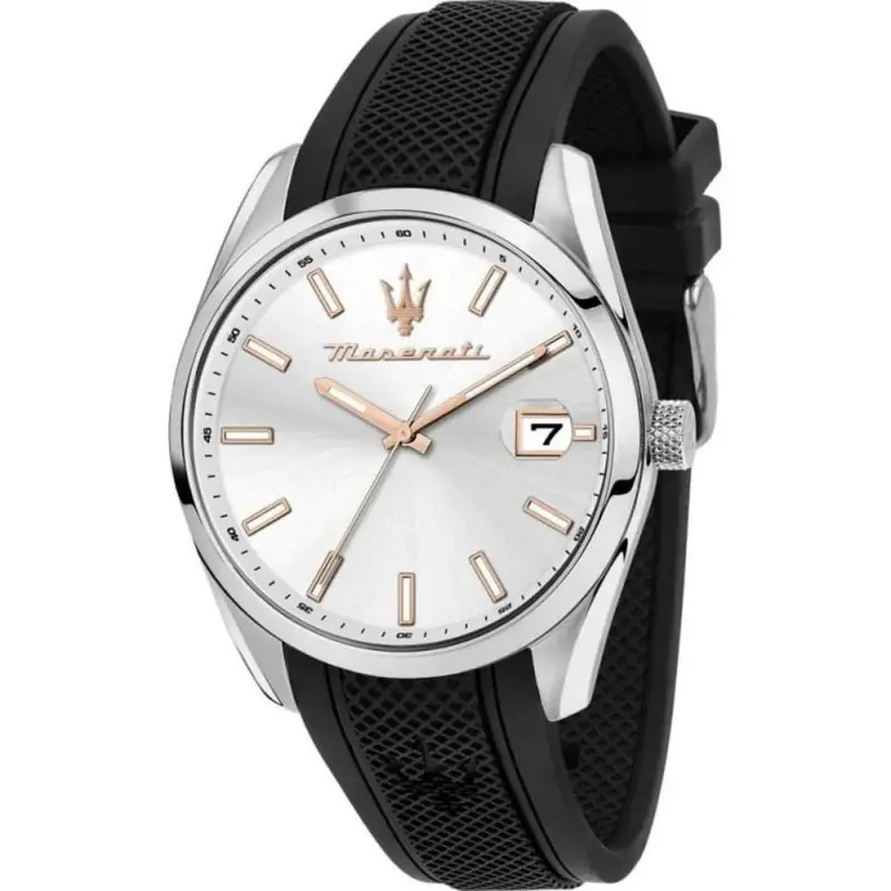 Maserati Attrazione Silver Dial And Black Silicone Strap Men Watch R8851151006 1