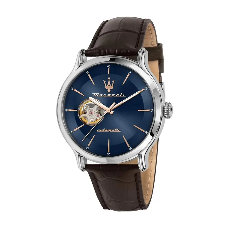 Maserati Epoca R8821118010 Open Heart Blue Dial Leather Strap Watch 1