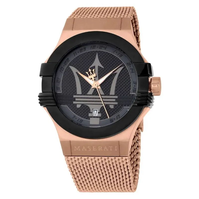 Maserati Potenza Black Dial Rose Gold Milanese Strap Men Watch R8853108009 1
