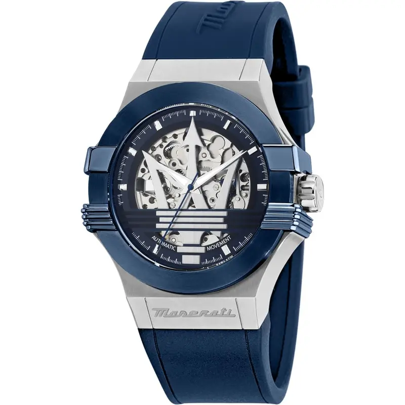 Maserati Potenza Blue Rubber Strap Men's Watch - Skeleton Dial | R8821108050 1