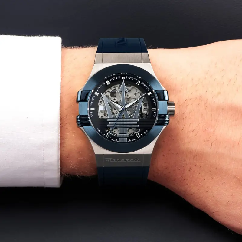 Maserati Potenza Blue Rubber Strap Men's Watch - Skeleton Dial | R8821108050 2