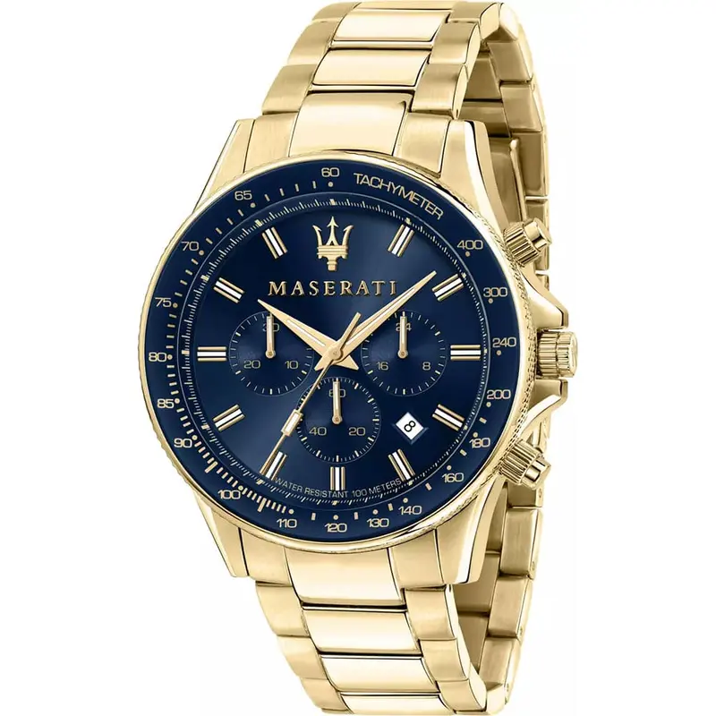 Maserati Sfida Blue Dial And Gold Stainless Steel Strap Men Watch R8873640008 1