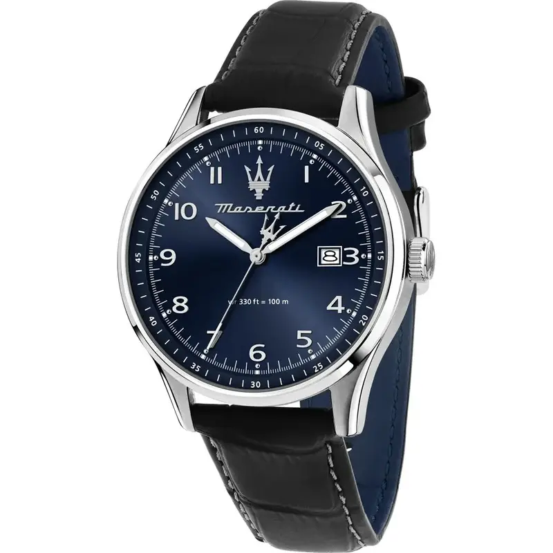 Maserati Sorpasso Blue Dial Black Leather Gents Watch R8851124003 1