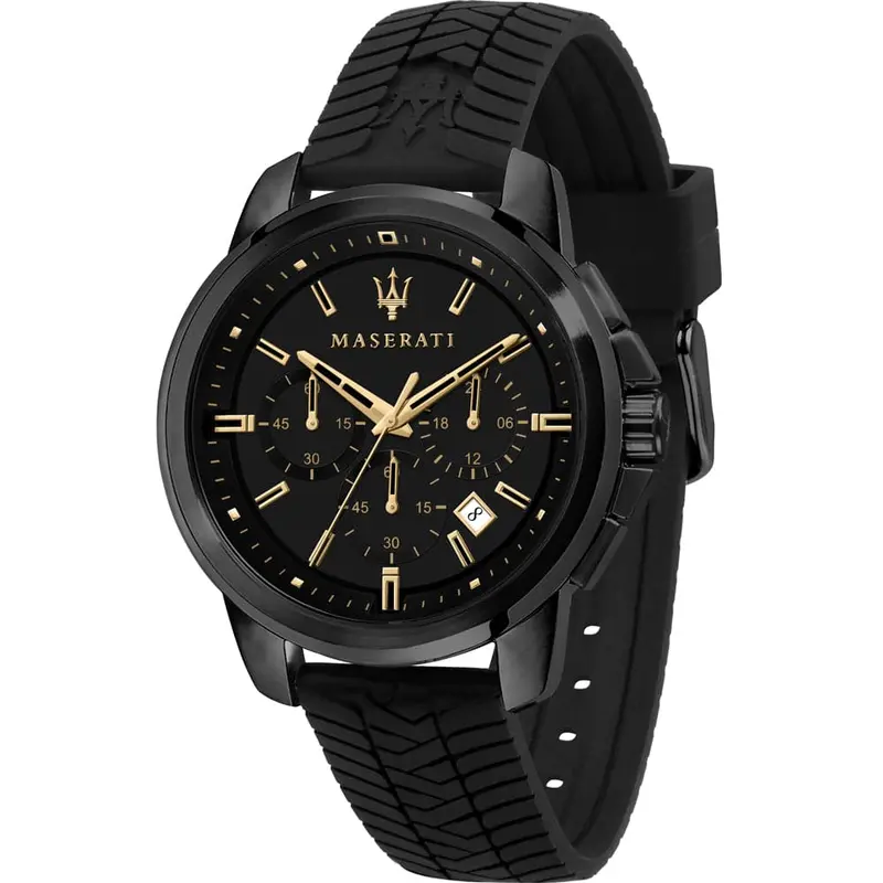 Maserati Successo Black Dial Rubber Strap Men's Watch - Chronograph | R8871621011 1