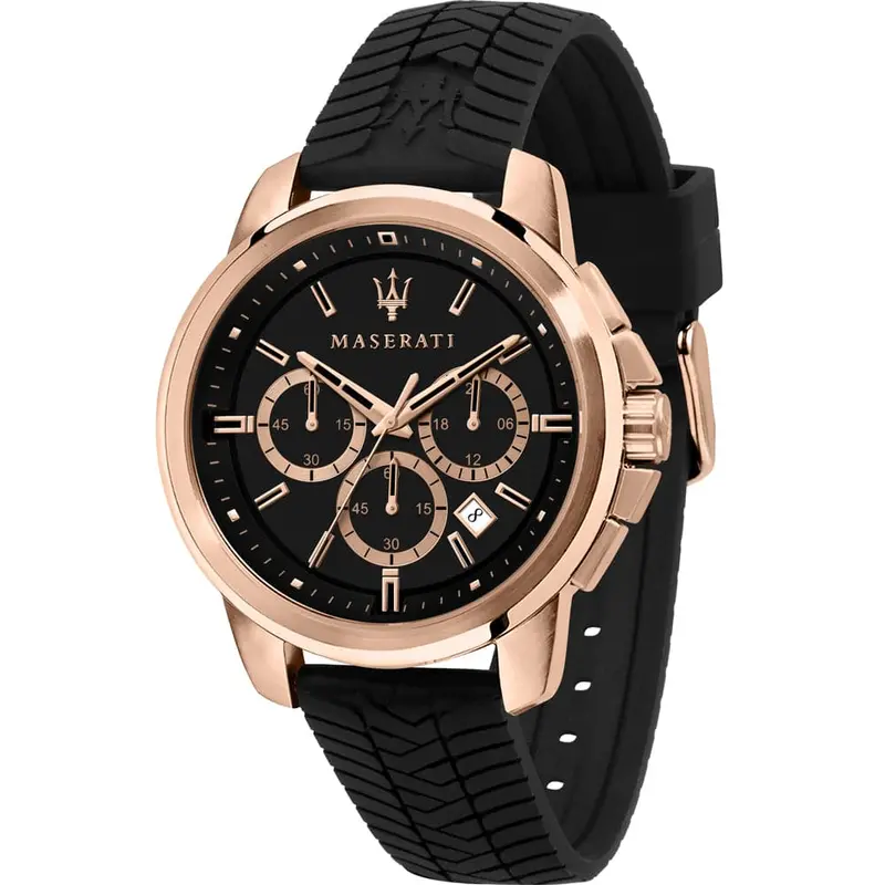 Maserati Successo Black Dial Rubber Strap Men's Watch - Chronograph | R8871621012 1