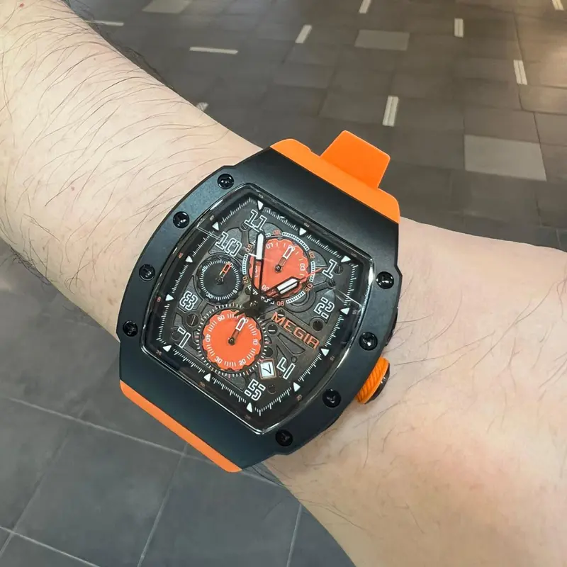 Megir Chronograph Orange Strap Men Watch Mn8411g-Bkor-1N11 1