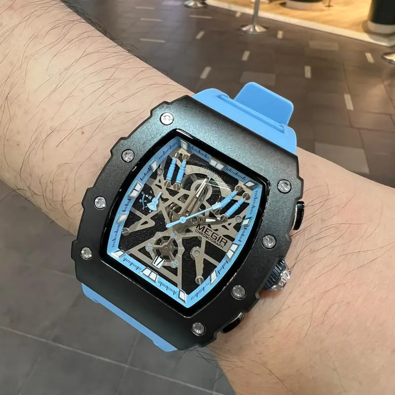 Megir Skeleton Dial Blue Silicone Strap Men Watch Mn2218g-Bkbe-1N2 1