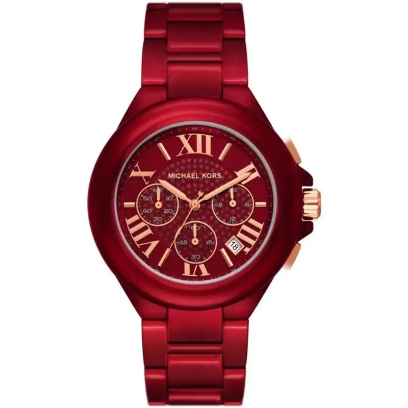 Michael Kors Camille Red Dial And Stainless Steel Strap Women Watch Mk7304 1