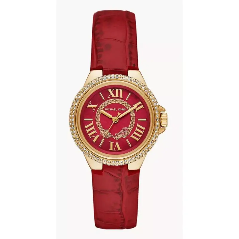 Michael Kors Camille Red Dial Leather Strap Women Watch Mk4750 1