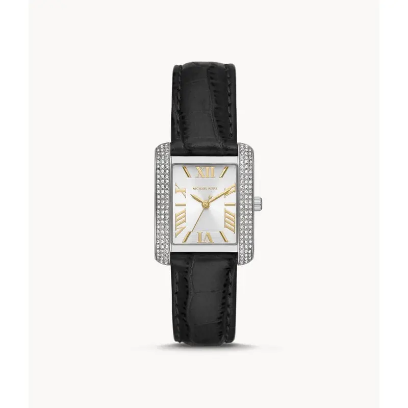 Michael Kors Emery Rose Gold Dial Black Leather Strap Women Watch Mk4696 1