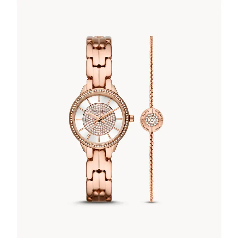 Michael Kors Mk1039 Allie Three-Hand Rose Gold-Tone Stainless Steel Watch And Bracelet Set 1