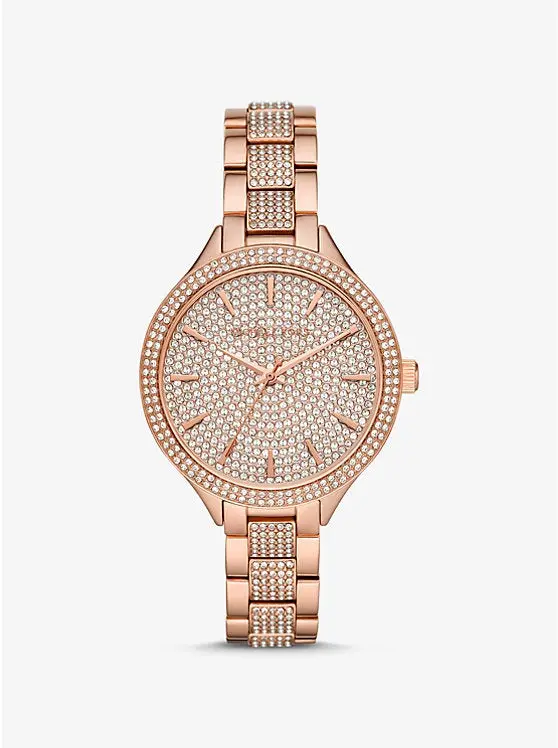 Michael Kors Mk3799 Pave Rose Gold Crystal Steel Watch 1