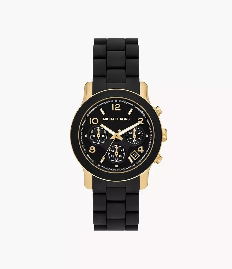 Michael Kors Mk7385 Runway Chronograph Steel & Black Silicone Watch 1