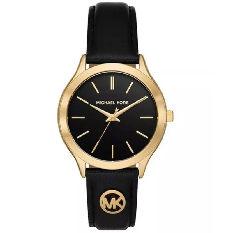 Michael Kors Mk7482 Slim Runway Black Leather Strap Watch 1