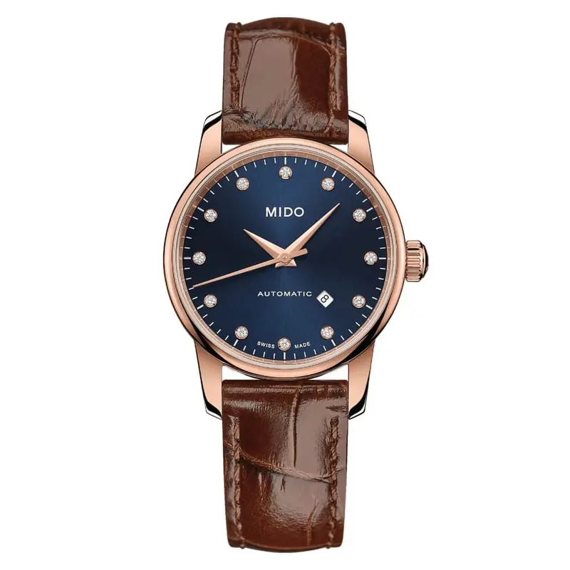 Mido Baroncelli Blue Dial Brown Leather Strap Women Watch M76003658 1