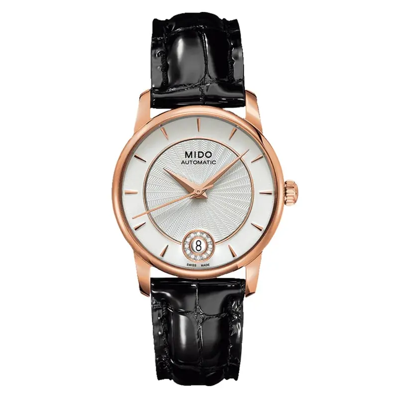 Mido Baroncelli Diamonds Black Leather Strap Men Watch M0072073603600 1