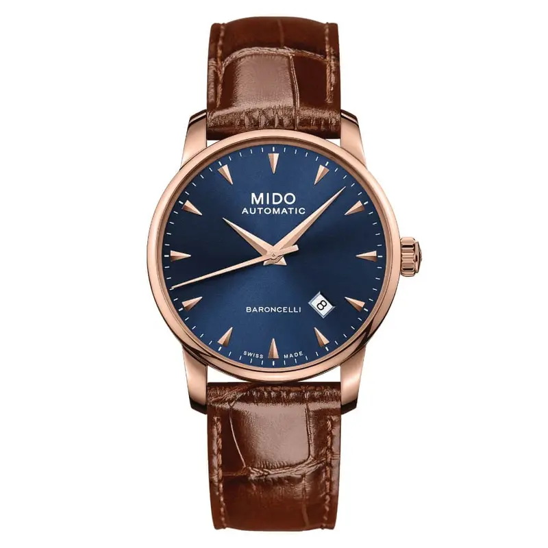 Mido Baroncelli Midnight Blue Brown Leather Strap Men Watch M86003158 1