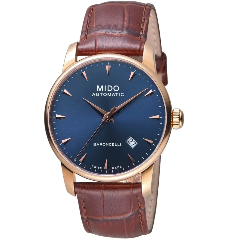 Mido Baroncelli Midnight Blue Brown Leather Strap Men Watch M86003158 2