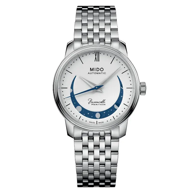 Mido Baroncelli Smiling Moon Silver Stainless Steel Strap Women Watch M0272071101001 1