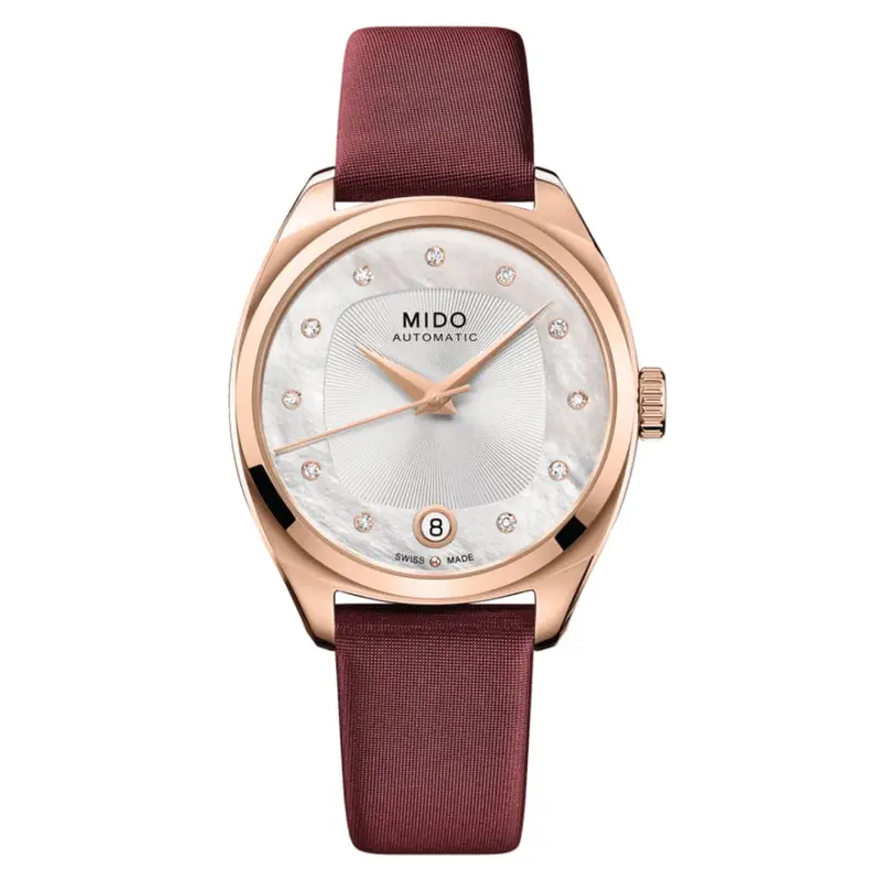 Mido Belluna Burgundy Bordeaux Fabric Strap Women Watch M0243073711600 1