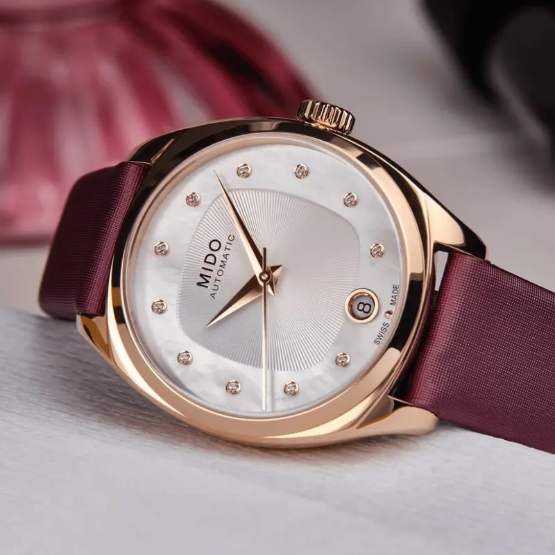 Mido Belluna Burgundy Bordeaux Fabric Strap Women Watch M0243073711600 2