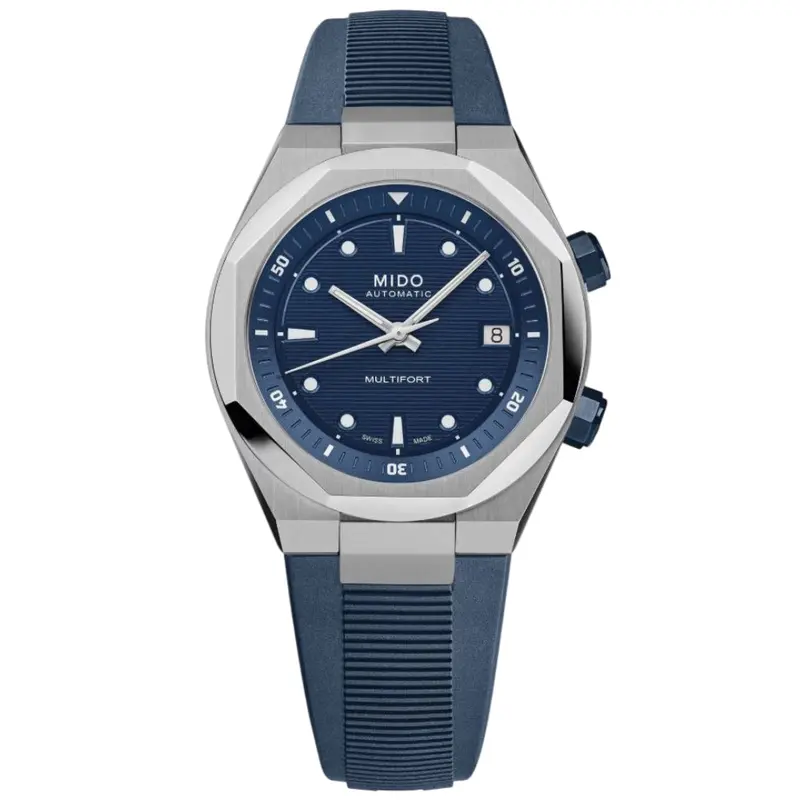Mido Multifort 8 Two Crowns Blue Rubber Strap Men Watch M0475071704100 1