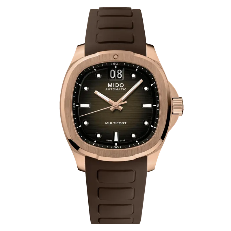 Mido Multifort Tv Big Date Brown Rubber Strap Men Watch M0495263729100 1