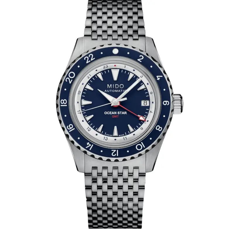 Mido Ocean Star Gmt Blue Dial Silver Stainless Steel Strap Men Watch M0268291804100 1
