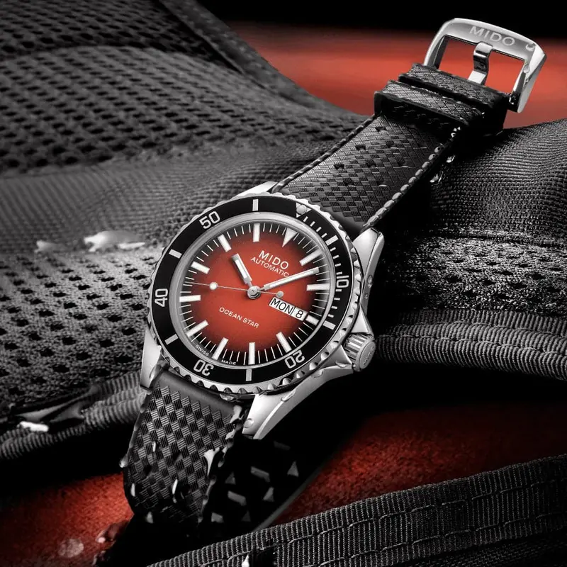 Mido Ocean Star Red Dial Black Rubber Strap Men Watch M0268301742100 1