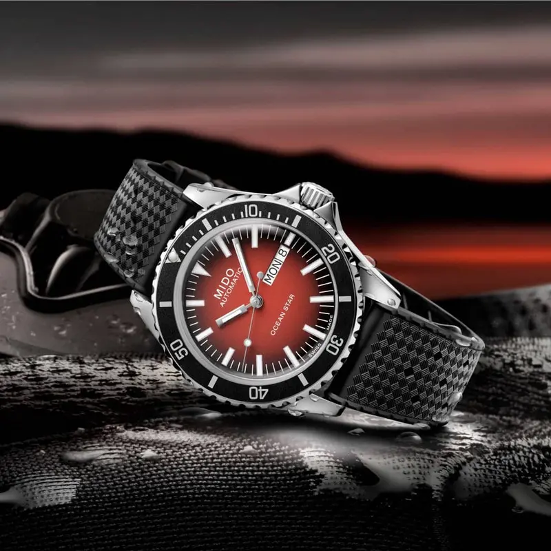 Mido Ocean Star Red Dial Black Rubber Strap Men Watch M0268301742100 2