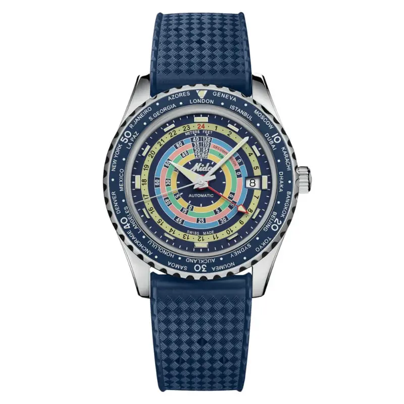 Mido Ocean Strap World Time Gmt Blue Rubber Strap Men Watch M0268291704100 1