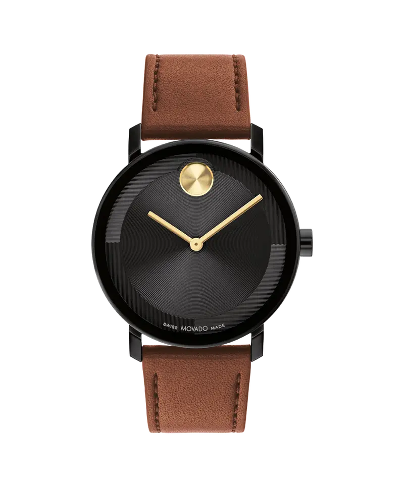 Movado Bold Evolution 2.0 Black Dial Brown Cognac Leather Strap Watch 3601083 1