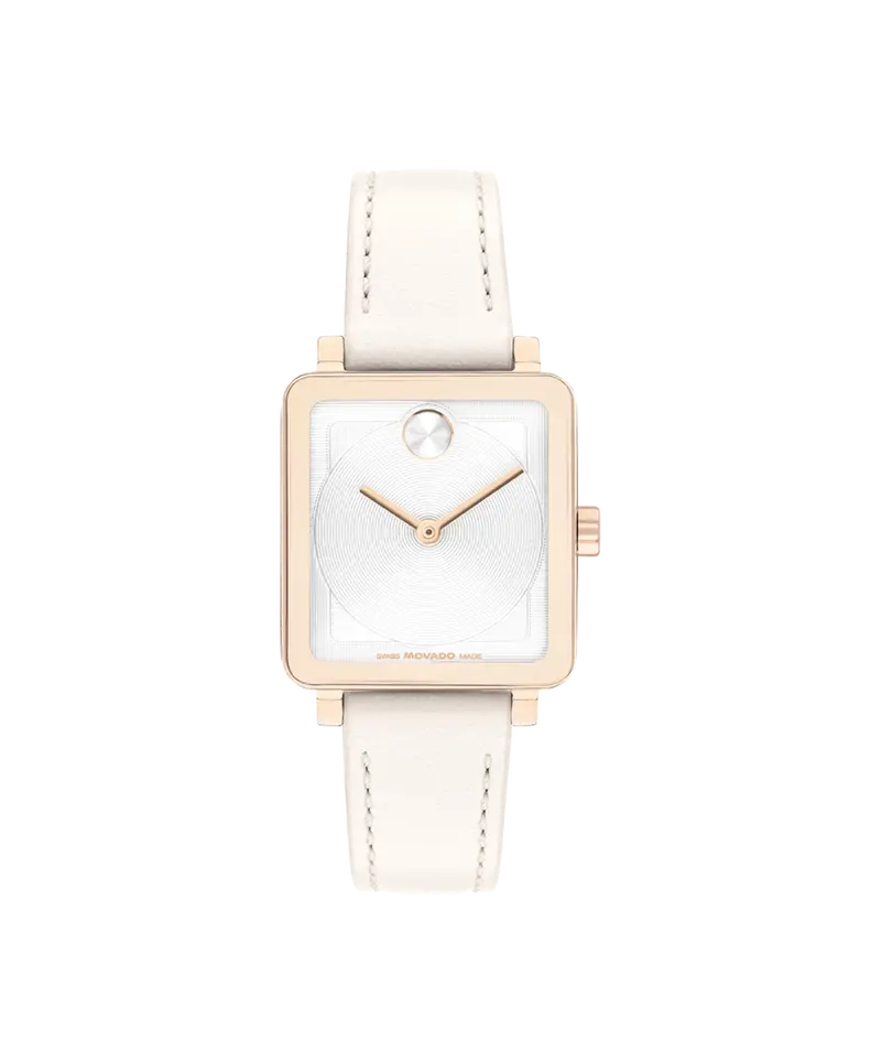Movado Bold Evolution 42Mm White Rose Gold Dial Leather Strap Watch 3601211 1