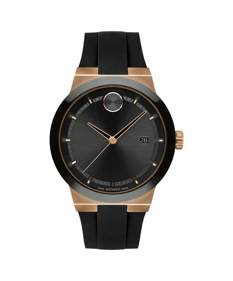 Movado Bold Fusion 42Mm Black Dial Bronze Ion-Plated Black Silicone Strap Watch 3600851 1