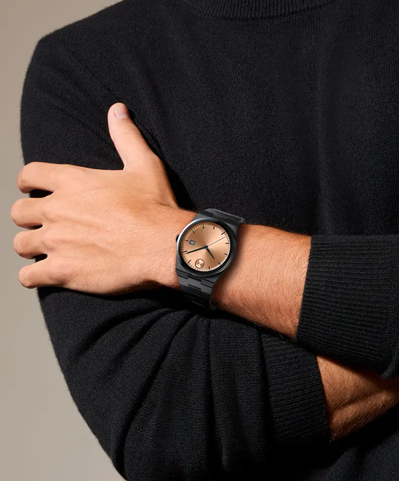 Movado Bold Quest 40Mm Rose Gold Sunray Dial Black Stainless Steel Watch 3601244 2